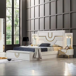 Pinar chambre principale ensemble lit king queen size 6 portes armoire tête de lit éclairée commode à miroir nouveauté Offres Spéciales - Product Image 3