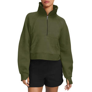 Invierno Kore de doble cara Polar Fleece Stand Collar Quarter Zip Mujer Sudadera con capucha - Product Image 6