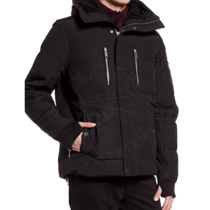 Blouson bombardier d'hiver de haute qualité pour hommes, manteau épais court à capuche brillant et brillant, fermeture à glissière, tissu en toile, techniques lavées - Product Image 2