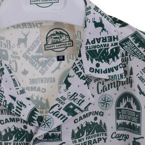 เสื้อฮาวายมีปกกระดุมเม็ดเดียวพิมพ์ลายคนตั้งแคมป์แขนสั้นคาราวานและสไตล์วันหยุดสบายๆ - Product Image 1