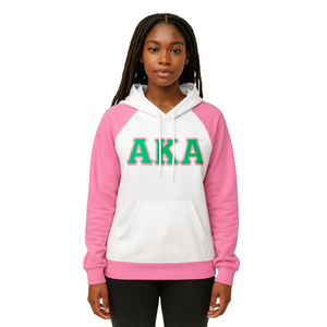 AKA felpa con cappuccio con maniche Raglan rosa corpo bianco in misto cotone abbigliamento greco personalizzato divino nove HBCU abbigliamento greco - Product Image 1