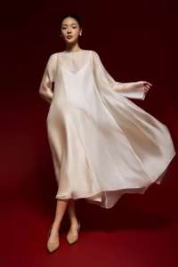 Vestido Midi de Verano OEM, Transpirable, Informal, de Cintura Holgada, Minimalista, de Manga Regular, Cuello Redondo, de Seda y Organza - Product Image 4