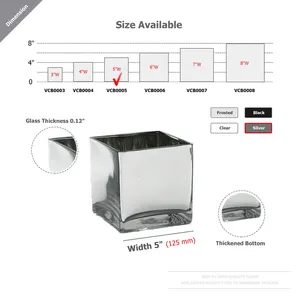 VCB0005ASV - แจกันแก้วทรงลูกบาศก์สีเงินเป่าด้วยมือ / เชิงเทียน - 5 ชิ้น - Product Image 3