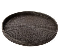 Plateau de service rond en rotin noir de haute qualité pour la cuisine et la salle de bain, rangement, organisation des aliments, paniers à fruits ou à pain