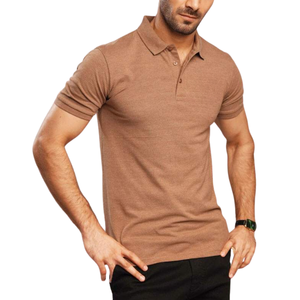 Polo homme en coton marron, élégant, confortable, à manches courtes, t-shirt décontracté, couleur unie, polo pour un usage quotidien - Product Image 4