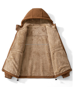 Manteau d'hiver chauffant en polaire pour hommes, veste décontractée à glissière OEM, vestes tricotées à capuche chaudes et épaisses de grande taille teintes unies - Product Image 2