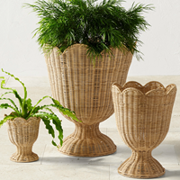 Tissé à la main naturel rotin osier jardinière ensemble piédestal Pot de fleur décoratif intérieur extérieur plante panier en gros jardin décor