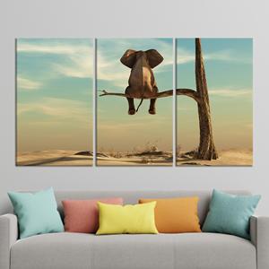 Impression sur toile d'éléphant abstrait : œuvre d'art animalière surréaliste, lot de 3 toiles - Product Image 1