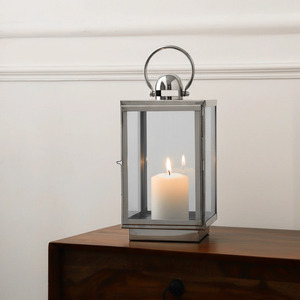 Farol de Metal Niquelado de Nuevo Diseño en Acero Inoxidable y Material de Vidrio Gris para Decoración de Jardín y Mesa - Product Image 1