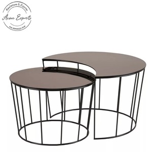 Modern Minimalist Metal Nesting Coffee <b>Table</b> Set with Round Tops and Wire Frame Design for Living Room Furniture - Product Image 3