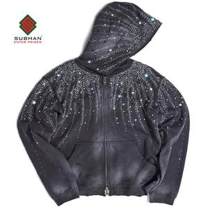 Sweat à capuche d'hiver en coton 100% respirant, imperméable, anti-rides, avec strass étoilés, pull cosmique - Product Image 1