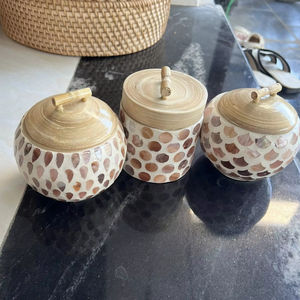 Decorative Bamboo Jar <b>Mother</b> of Pearl Inlay for Candle Packaging Storage and Home Display Made in Vietnam - Product Image 1