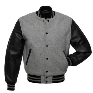 Veste d'Hiver Vintage Personnalisable Grande Taille Décontractée Bomber Vol Baseball Design Varsity Letterman Mouton Peau de Vache Polyester - Product Image 1