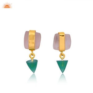 Fournisseur de bijoux, boucles d'oreilles en argent sterling 925 avec pierres précieuses naturelles en quartz rose et onyx vert - Product Image 3