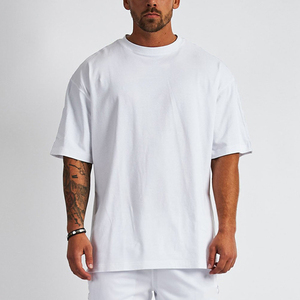 Camiseta de algodón en blanco de 300gsm, camiseta de gran tamaño con estampado 3D de hombros caídos, camisetas de peso pesado con impresión de calidad personalizada - Product Image 2