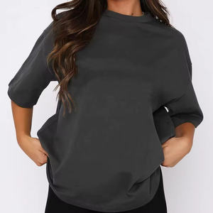 เสื้อยืดสตรีทแวร์เฮฟวี่เวทออกแบบได้ตามต้องการเสื้อยืดผ้าฝ้ายระบายอากาศเปิดไหล่ตกสำหรับผู้หญิงเสื้อยืดโอเวอร์ไซส์พิมพ์ลายว่างเปล่า - Product Image 2