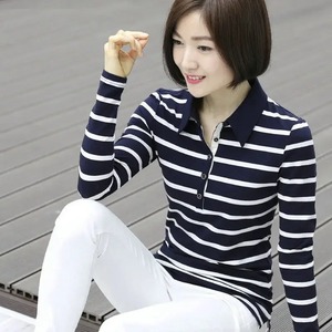 Camiseta de Manga Larga para Mujer, Cuello Polo, Estilo a Rayas, Otoño Invierno, Camiseta Básica Informal de Punto para Uso Diario - Product Image 3