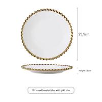 DPN05 Ensemble d'assiettes et de bols en porcelaine blanche moderne avec bord de perles dorées Vaisselle créative pour la décoration de mariage