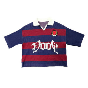 T-shirts Boxy personnalisés de haute qualité Polo tricoté en coton pour hommes de football Streetwear rétro de grande taille Maillot de football à rayures et à tricoter - Product Image 4
