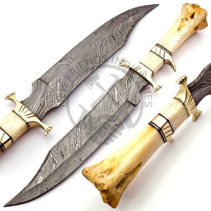 Couteau Bowie artisanal en acier Damas avec manche en os de chameau exotique, lame fixe affûtée, avec étui, pour la chasse, le camping, la survie, idéal comme cadeau - Product Image 2