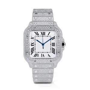 Luxury <b>Men</b> Sport <b>Watch</b> 41mm Iced <b>Skeleton</b> Octagon Case Quartz Movement Glass Moissanite Stainless Steel Band Limited Edition - Product Image 1