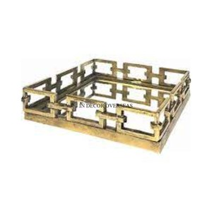 Plateau de miroir de forme carrée en métal de qualité supérieure plaqué or de haute qualité pour servir des fruits et des bonbons - Product Image 1