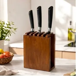 Bloc à couteaux en bois d'acacia, rangement moderne pour la cuisine, forme rectangulaire, écologique, fait main - Product Image 4