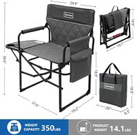 Grande chaise de pique-nique pliante moderne en acier inoxydable robuste avec poches latérales amovibles et tables latérales réglables pour une utilisation en extérieur