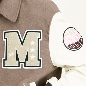 Chaqueta de invierno elegante para hombre de alta calidad de cuero genuino con cuerpo de lana y mangas de lona estilo Letterman Varsity - Product Image 4