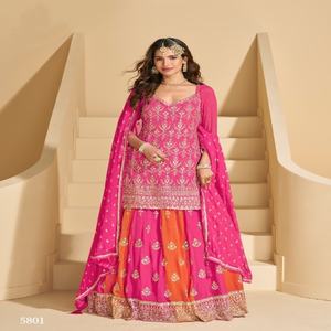 Magnifique nouvelle variété de Georgette véritable de qualité supérieure avec broderie lourde Salwar Suit exportateur mondial - Product Image 1