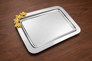 Plateau de service en acier inoxydable de qualité supérieure, plateau en acier argenté pour hôtel de luxe, plateau de service antique - Product Image 2