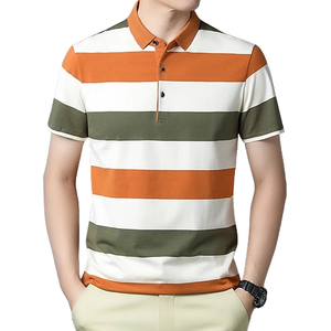 เสื้อโปโลลายทางผู้ชายสำหรับฤดูร้อน, เสื้อกอล์ฟผ้าฝ้ายระบายอากาศได้ดีลำลองแนวธุรกิจจากเวียดนาม - Product Image 1