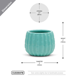 CUD2504TB - Petit pot à cactus en céramique bleu sarcelle - 4 H - Product Image 3
