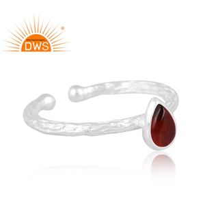 แหวนพลอยโกเมนธรรมชาติดีไซน์แบบปรับได้ทำจากเงินแท้ปรับได้ - Product Image 3