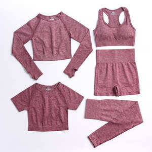 Women Five Piece Solid Recyclable Activewear Set <b>Gym</b> Yoga Fitness Training Outfit <b>Long</b> <b>Sleeve</b> Crop <b>Top</b> Short - Product Image 4