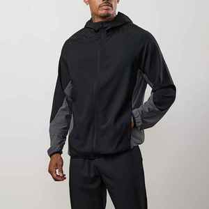 Venta al por mayor de los hombres de moda ligero deportivo camuflaje cortavientos negro gris bloque con capucha chaqueta con cremallera primavera impermeable a prueba de viento - Product Image 6