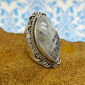 Venta caliente 925 plata esterlina estilo bohemio moda anillos finos joyería piedra lunar Marquesa forma anillo de piedras preciosas para hombres y mujeres - Product Image 1