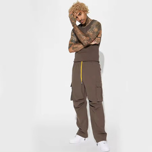 Custom Top Quality Brown <b>Baggy</b> Fit <b>Men</b> <b>Trousers</b> With Drawstrings Breathable and Pockets <b>Men</b> Hip Hop Track Pants - Product Image 5