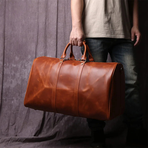 Bolsa de Viaje de Fin de Semana de Cuero Genuino con Cierre de Cremallera, Color Marrón, Resistente - Product Image 2