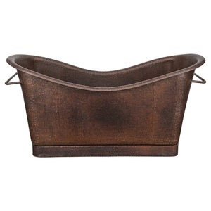 Bañera de cobre martillado con doble zapatilla con asas laterales Bañera de cobre rústica independiente con base rectangular - Product Image 3