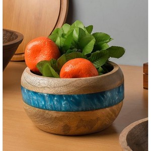 Bol tourné à la main en résine de bois rustique, bol en résine et en bois pour servir des aliments au prix de gros en gros de l'Inde - Product Image 2