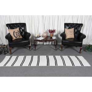 1.8x8.4 ft Vintage <b>Runner</b> <b>Rug</b>, White Black Turkish Animal Print Wool <b>Rug</b> - Product Image 2