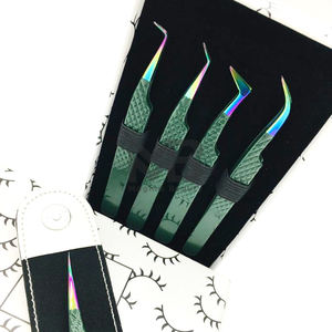 แหนบขนตาปลอมที่หนีบด้วยเพชรสีเขียวเคลือบสีเขียวมีแถบสเตนเลสสตีลแบบญี่ปุ่นแหนบติดขนตาโลโก้ตามสั่ง - Product Image 5