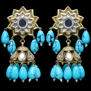 Vente en gros Meilleure fabrication Boucles d'oreilles élégantes en pierre naturelle pour femmes, design original, couleur bleue, plaqué or pour la fête d'anniversaire - Product Image 6
