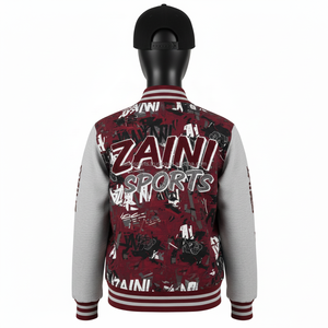 เสื้อแจ็คเก็ตวาร์ซิตี้ผู้หญิง ผ้าฟลีซ 350 GSM แขนเสื้อผ้าฟลีซ ตัวเสื้อผ้าทวิลหนา สีน้ำตาลแดง-เทา  แผงสีต่างๆ ปักโลโก้ตามสั่ง เสื้อแจ็คเก็ตวาร์ซิตี้ผู้หญิง - Product Image 2