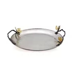 Galvanized <b>Serving</b> <b>Tray</b> With Gold and <b>Black</b> Designer Handles Exclusive Quality Restaurant Kitchenware Food <b>Tray</b> - Product Image 2