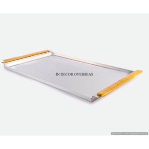 Juego de 2 bandejas para servir en forma de rectángulo hechas de mármol blanco con marco de metal chapado en oro Suministros para restaurantes y hoteles de diseñador - Product Image 5