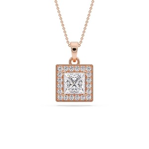 Pendentif halo simple en diamant taille princesse brillant 0,50 ct, diamant de laboratoire en platine, pour usage quotidien, cadeau - Product Image 1