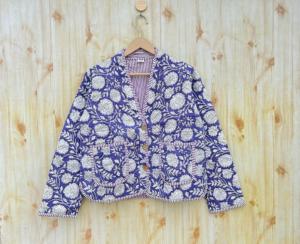 Main indienne bloc imprimé coton Jersey réversible écologique respirant Floral matelassé Kimono Style veste femmes manteaux - Product Image 6
