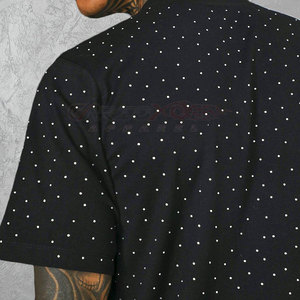 Camiseta de algodón 100% con diamantes de imitación para hombre a la moda con corte de gran tamaño y estampado brillante para camiseta ostentosa con diamantes de imitación de estilo callejero - Product Image 5